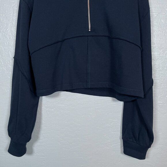 Sweaty Betty Women 12 Navy Blue Revive Lounge Half Zip Pullover Crop Sweatshirt - Picture 2 of 11